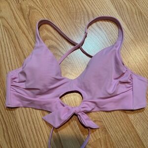 Shade & Shore Pink Underwire Bikini Top Front Tie Cutout Cross Back Swimwear 34C